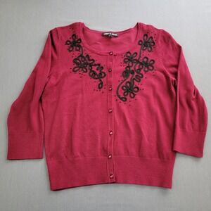 Cable & Gauge Women Burgundy Red Embroidered Beaded Cardigan Sweater Size S